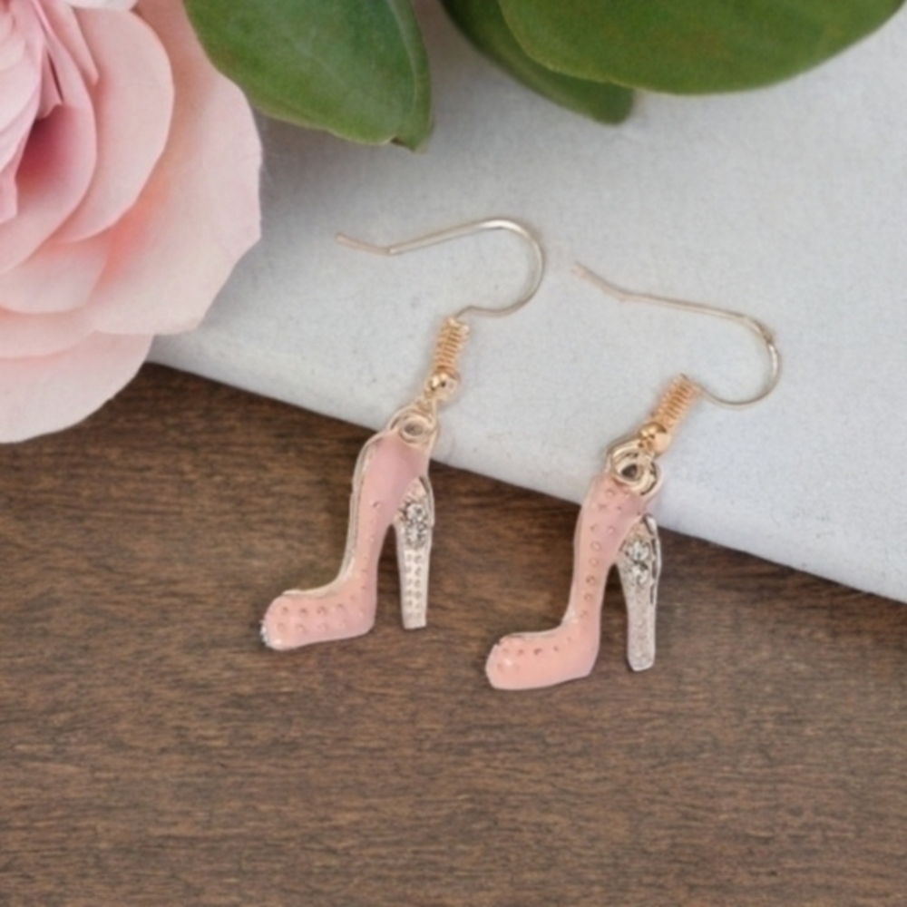 BETSEY JOHNSON PINK RHINESTONE HIGH HEEL EARRINGS